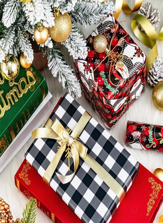 LeZakaa Christmas Wrapping Paper Mini Roll, Snowman & White Black Buffalo Plaid Xmas Reversible Design, Holiday Party Gift Wrap for Kids Boys Girls, 17 in x 32.8 Ft - Image 4